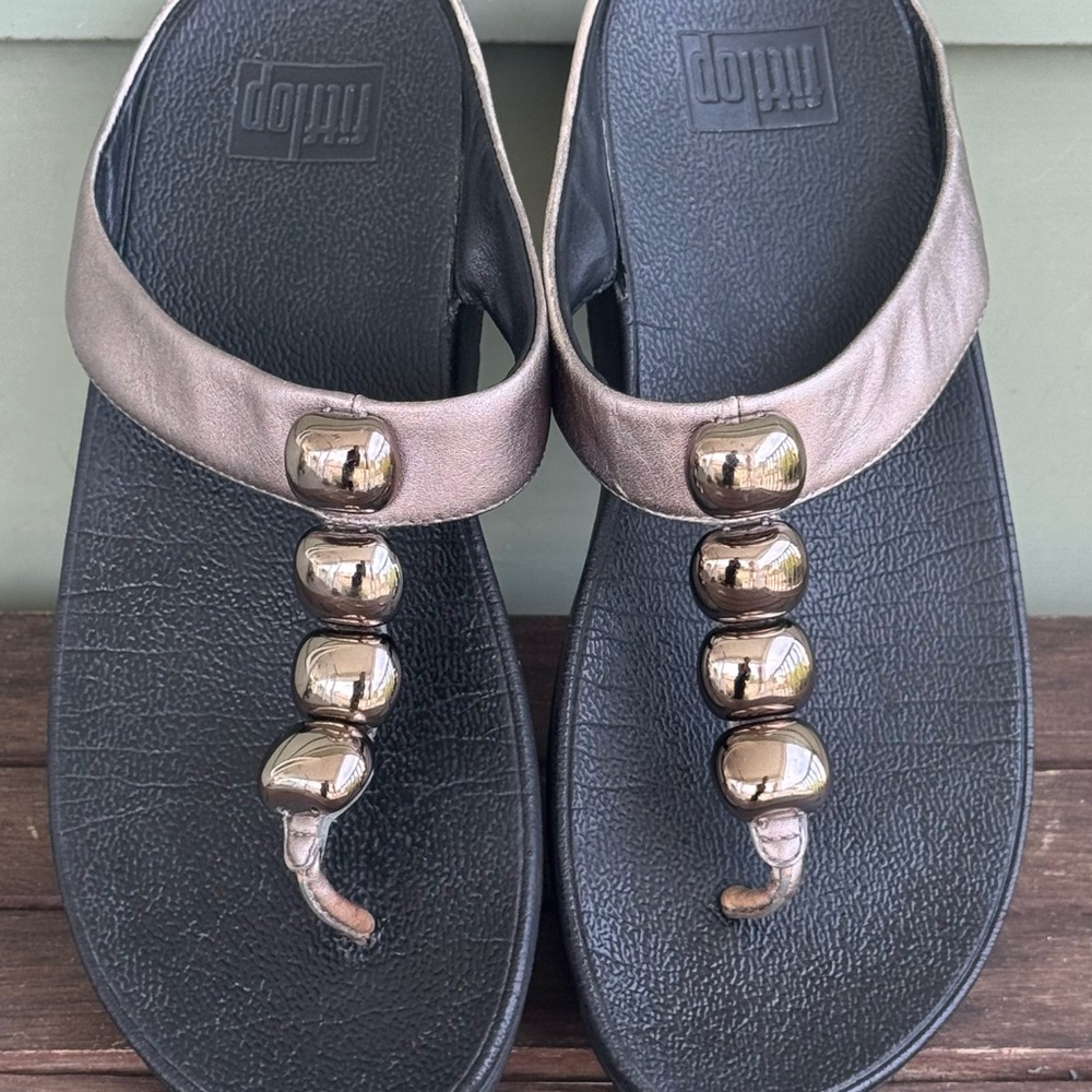 Fitflop Metallic and Black Slide Sandals